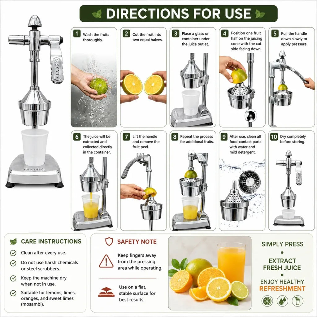 CLASSIC  Aluminium Manual Citrus Juicer with Collection Cup | Heavy-Duty Manual Fruit Juicer