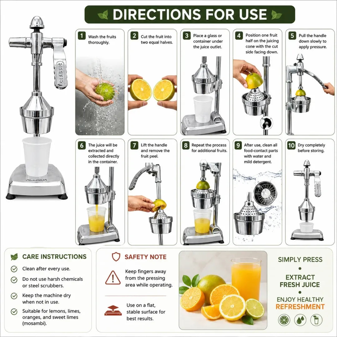 CLASSIC  Aluminium Manual Citrus Juicer with Collection Cup | Heavy-Duty Manual Fruit Juicer