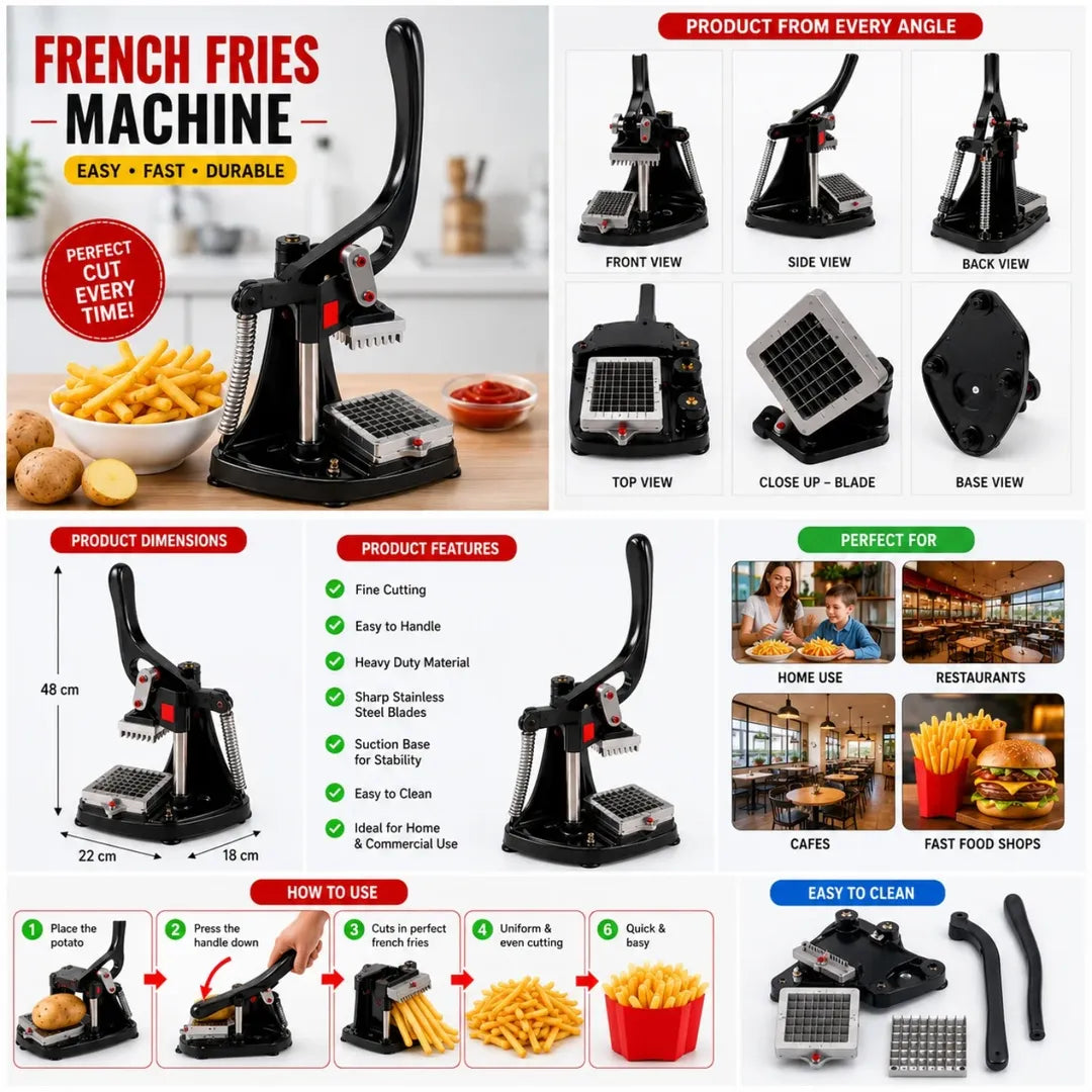 Potato Cutter | Heavy-Duty French Fry Cutter with 2 Blade Grids