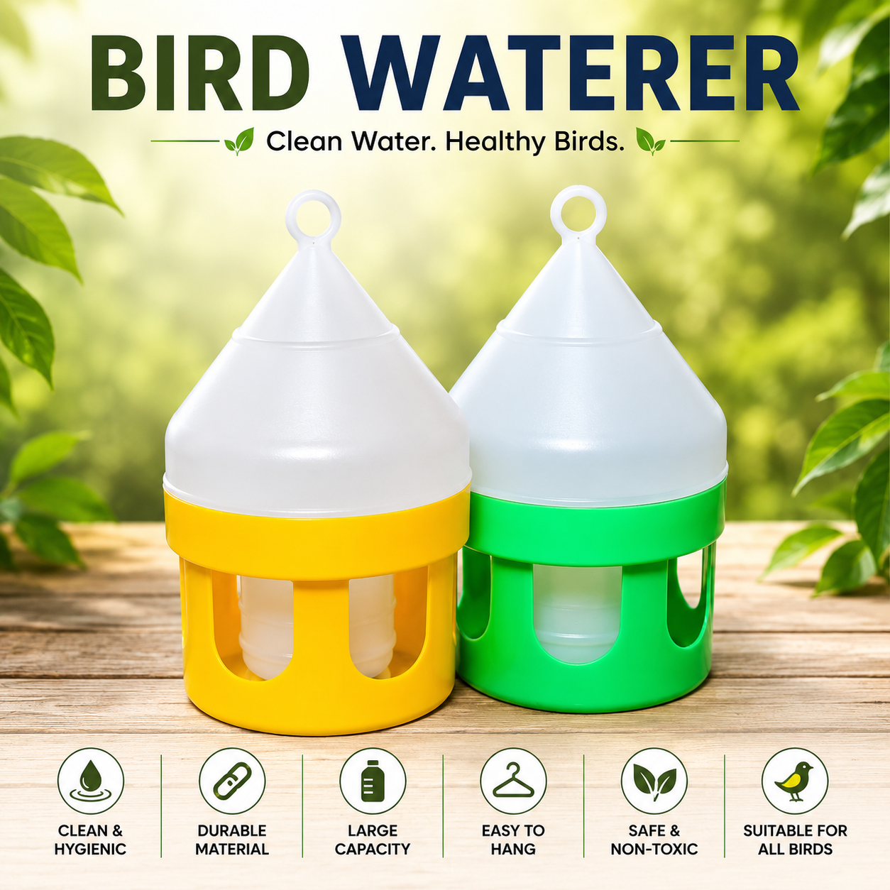 Hanging Bird Waterer for Birds | Durable Bird Drinking Fountain (Yellow & Green)