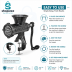 Shopizee Premium Heavy-Duty Cast Iron Manual Meat Grinder | Hand Operated Mincer Machine | Fresh Meat Mincer for Home & Commercial Use