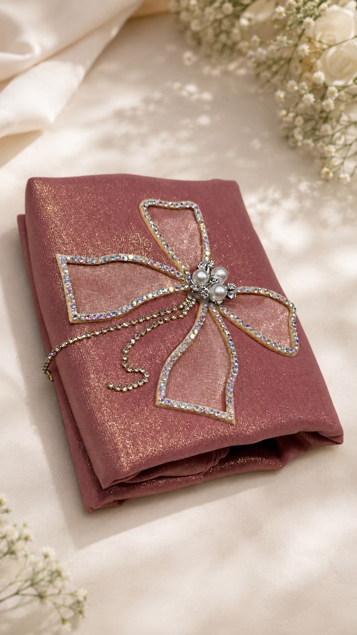 Women's Premium Chiffon Shimmer Stole with Crystal Bow Brooch | Soft Elegant Party Wear Dupatta & Ethnic Scarf | 185 x 80 cm