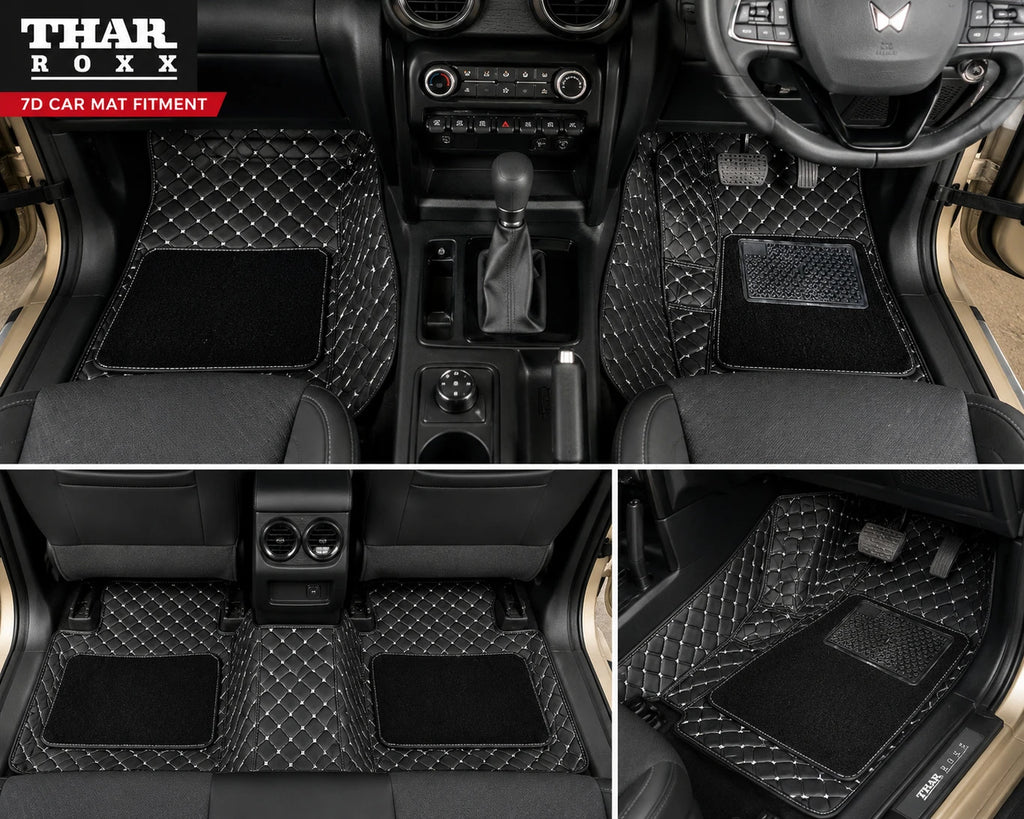 Premium 7D Leatherite Car Floor Mats for Mahindra Thar ROXX (2024 Onwards) | Custom Fit | Waterproof | Anti-Skid | Black