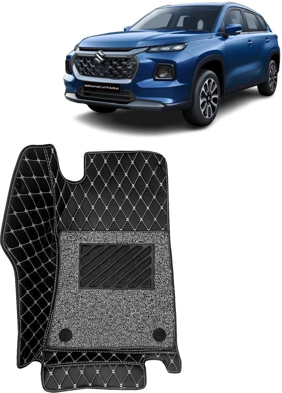 Premium Leatherite 7D Custom Fit Car Floor Mat for Maruti Suzuki Grand Vitara | Waterproof | Double Layer | Anti-Skid | Black