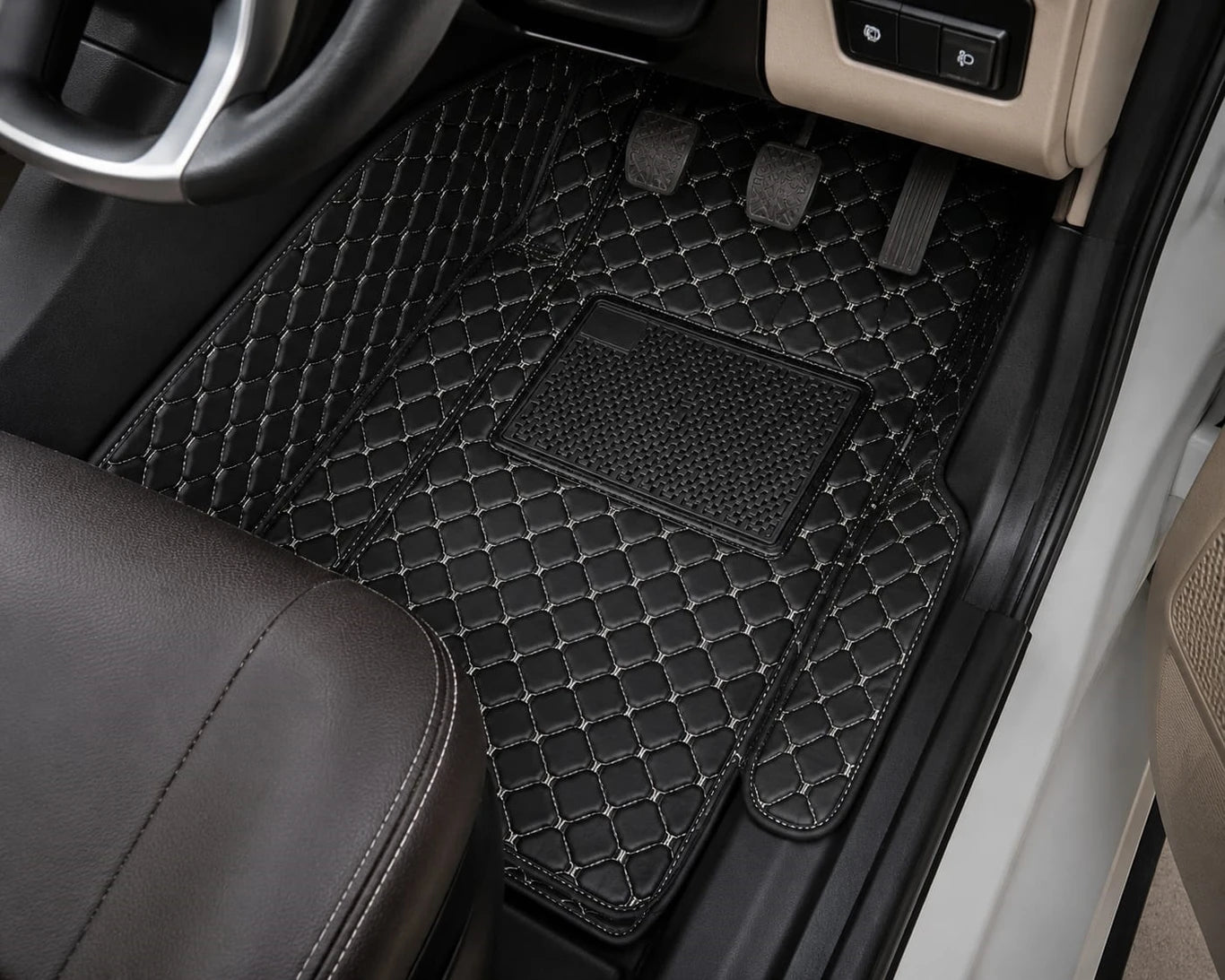 Premium 7D Leatherite Car Floor Mats for Mahindra Bolero 7 Seater | Custom Fit | Waterproof | Anti-Skid | Full Set | Black