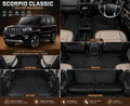 Premium 7D Leatherite Car Floor Mats for Mahindra Scorpio Classic S11 (2022 Onwards) 7 Seater | Custom Fit | Waterproof | Anti-Skid | Full Set | Black