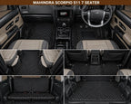 Premium 7D Leatherite Car Floor Mats for Mahindra Scorpio Classic S11 (2022 Onwards) 7 Seater | Custom Fit | Waterproof | Anti-Skid | Full Set | Black
