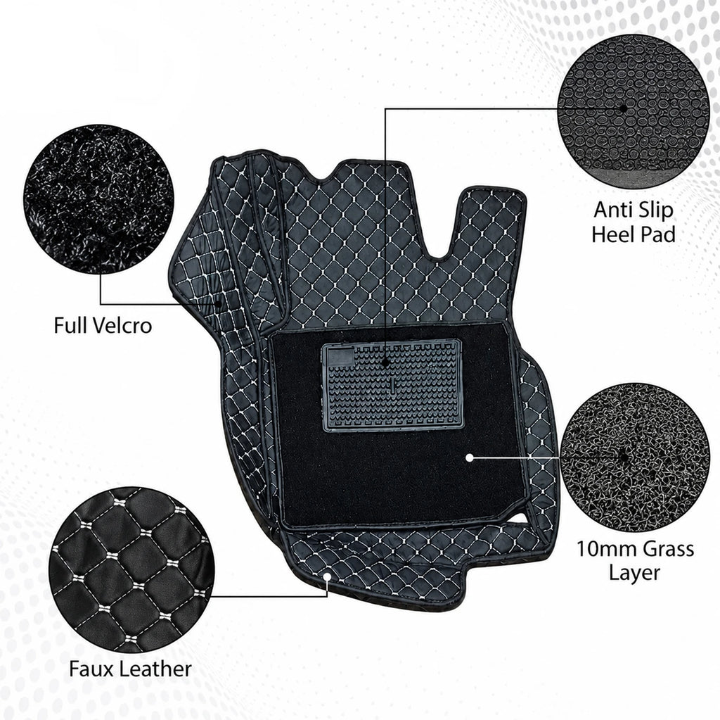Premium 7D Leatherite Car Floor Mats for Mahindra Bolero 7 Seater | Custom Fit | Waterproof | Anti-Skid | Full Set | Black